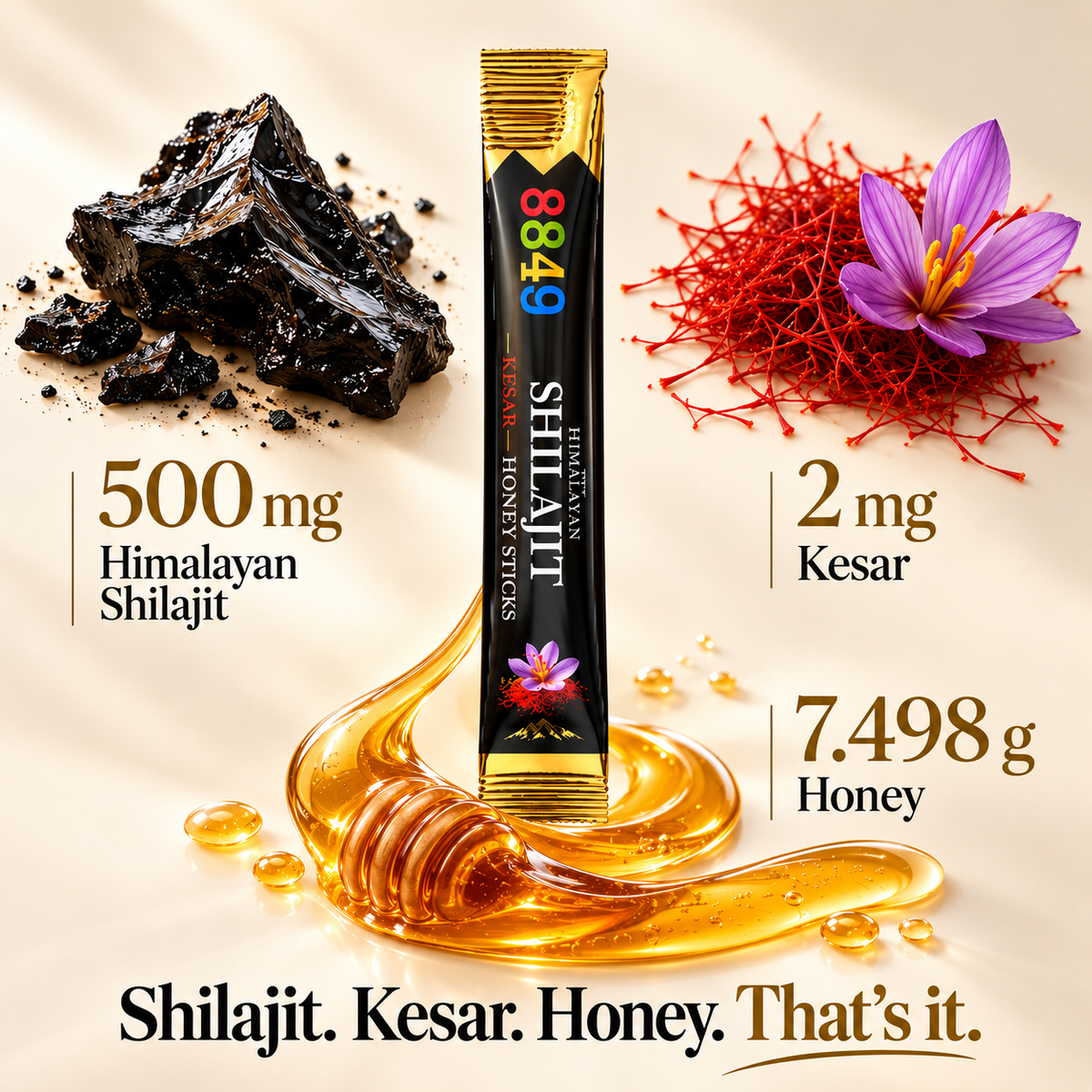 8849 Himalayan Shilajit Kesar Honey Sticks